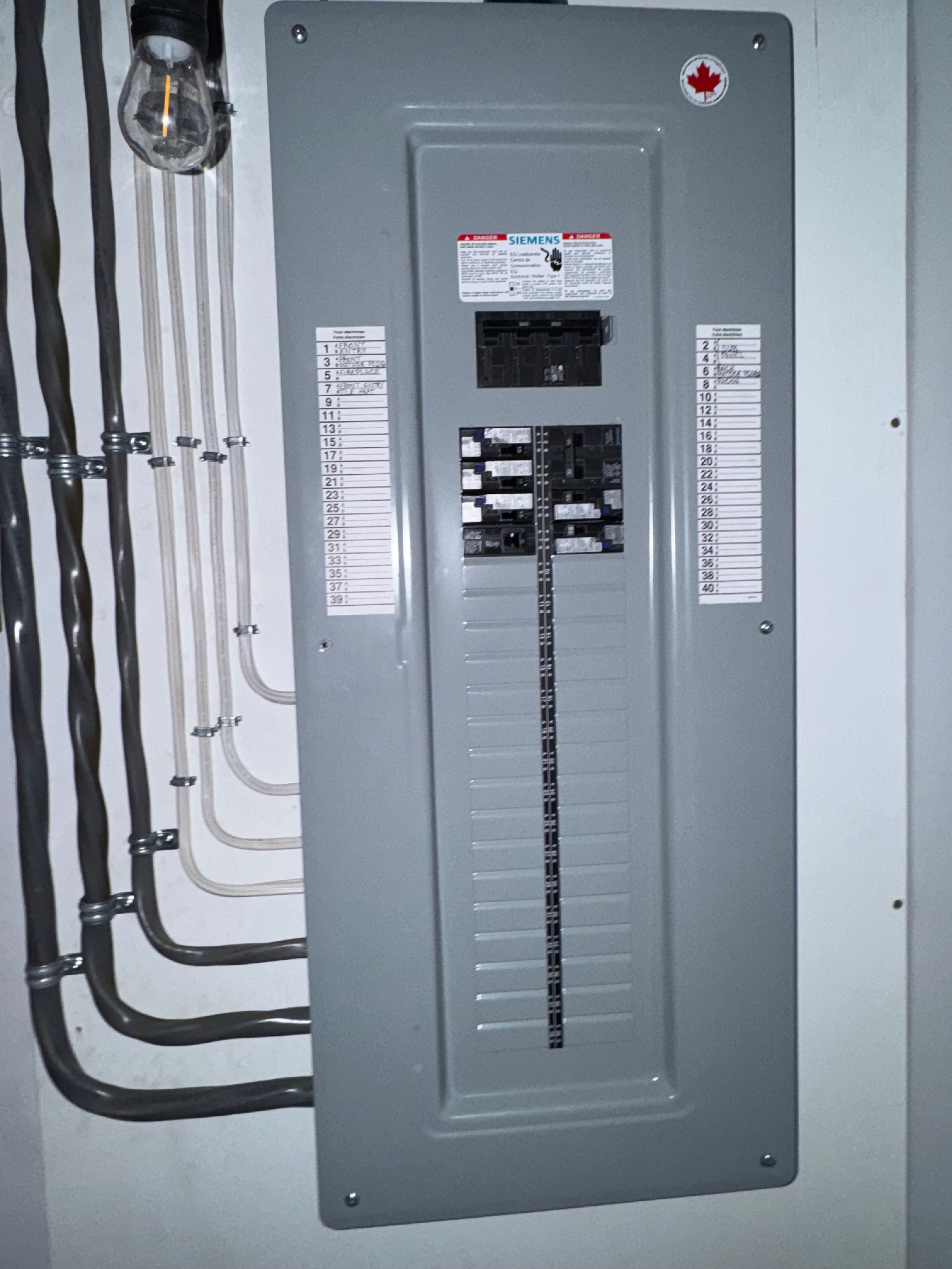 Residential electrical panel with neatly routed service wiring